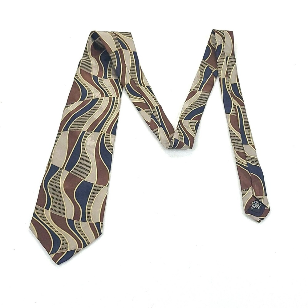 Geoffrey Beene Mens Tie 100% Italian Silk Made in USA Wide Abstract New